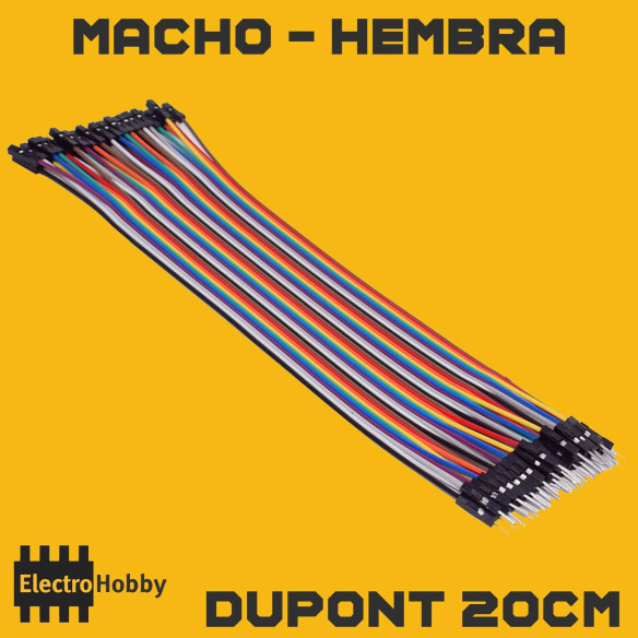 Cable Dupont de 20cm con conectores macho hembra
