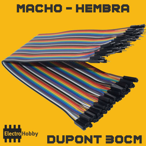 Cable Dupont de 30cm con conectores macho hembra