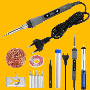 Soldador regulable de 80W y los accesorios para soldar que incluye el kit