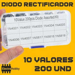 Surtido de 200 diodos rectificadores en caja organizadora